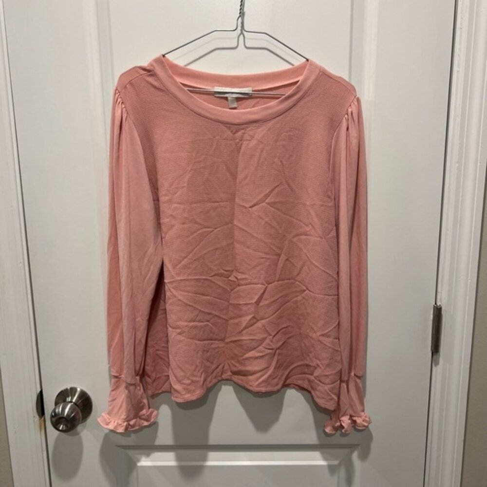 Lapis & Lilies Pink Textured Long Sleeve Ruffle Cuff Top Women's Size L